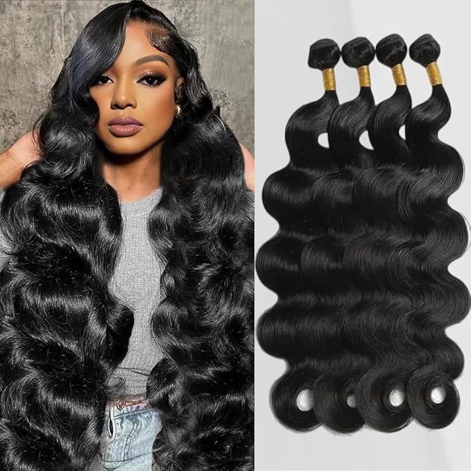 Human Hair Bundles Body Wave 12A Grade 4 Bundles Human Hair 24 22 20 18 Inch Black 100% Real Human Hair Extensions Full And Thick