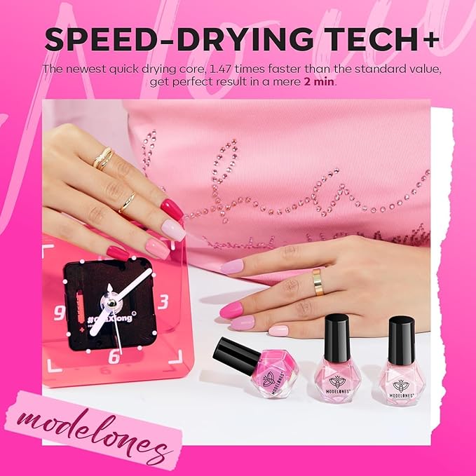 modelones Pink Nail Polish 6 Colors Hot Pink Tones Neon Shades Magenta Light Soft to Dark 2025 Spring Summer Nail Art Design for Women Girl Nail Lovers Valentine's Day Gift Salon DIY Manicure Kit