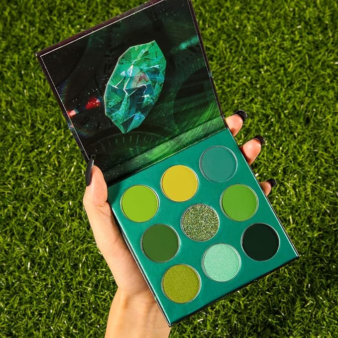 docolor Eyeshadow Palette 9 Colors Green Eyeshadow Gemstone Shadow Palette Highly Pigmented Mattes Shimmers Naked Smokey Glitter Cream Colorful PowderLong Lasting Waterproof Makeup Palette