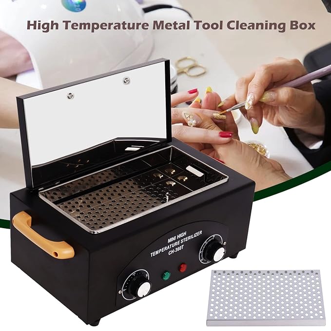 Sterilizer for Nail Tools High Temperature Metal Cleaning 2L Tattoo Equipment High Temp for Spa Salon Barber Shops Salon Hairdressing Tool Earrings Dry Heat Multi-functional with Timer Manicure Black