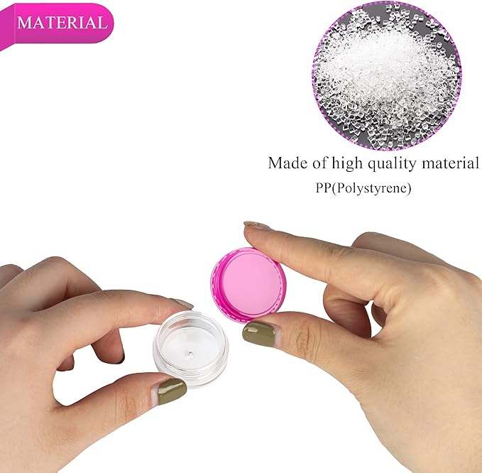 200PCS 3 Gram Sample Containers, 3ml Empty Jars with Lids, Small Cosmetic Containers, Mini Sample Jars with 16PCS Mini Spatulas for Make Up, Oils, Lotion, Powder, Paint, Jewelry, Lip Balms(Pink Lid)