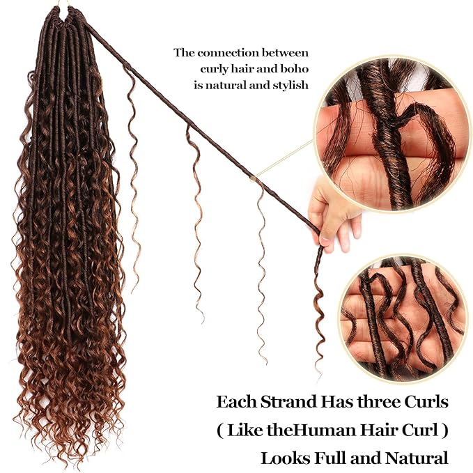 8 Packs Goddess Faux Locs Crochet Hair-24 Inch Boho Soft Locs Crochet Hair for Black Women (T30, 24 Inch(Pack of 8))