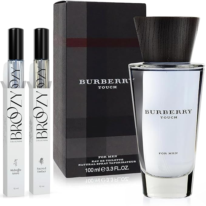 Broozy Collections - Men Cologne Set Bundle with 1 Full Size Burberry Touch Eau de Toilette (100 ml) and 2 Travel Size Mens Sample Cologne Bottles (10 ml) - Mens Cologne Gift Set, Men Gift Set Sampler