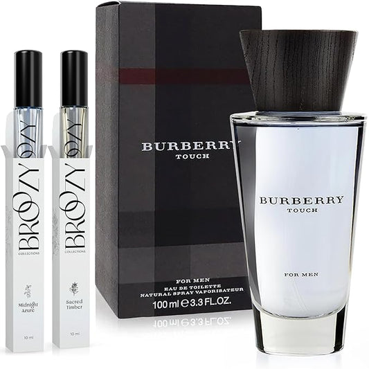 Broozy Collections - Men Cologne Set Bundle with 1 Full Size Burberry Touch Eau de Toilette (100 ml) and 2 Travel Size Mens Sample Cologne Bottles (10 ml) - Mens Cologne Gift Set, Men Gift Set Sampler