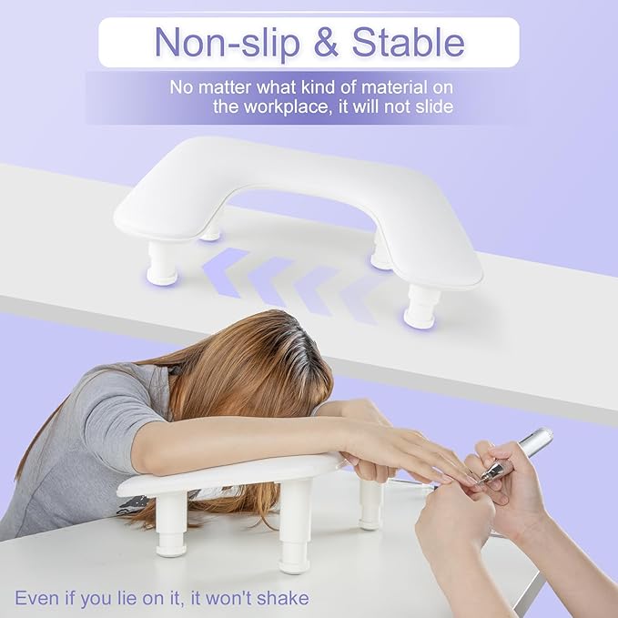 Arm Rest for Nail Tech: Adjustable Height PU Leather Nail Rest Stand, U-shaped Professional Manicure Hand Rest Pillow for Acrylic Nails Salon Home Use White