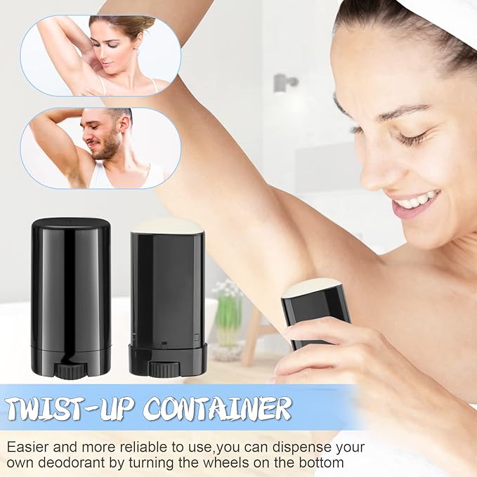 50 Pack 0.5 oz/15ml Black Sample Deodorant Container,Empty Oval Twist-Up Plastic Tubes Containers for Chapstick,Large Lip Balm,Lotion Bar Sticks,Perfume Solid Lotion,Homemade Salve,Pocket Deodarant