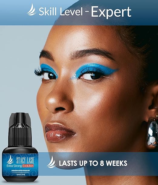 Extra Strong Evolution Eyelash Extension Glue Stacy Lash (0.17fl.oz/5ml)/1-2 Sec Dry/Retention – 8 Weeks/Professional Supplies/Black Adhesive