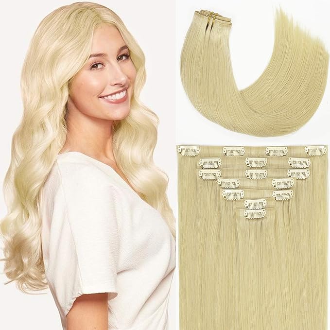Loxxy Seamless Hair Extensions - 14Inch 110Gram 7Pcs Bleach Blonde #60 Highlights Clip in Human Hair Invisible PU Double Weft Natural Tape Clip in Human Hair For Women