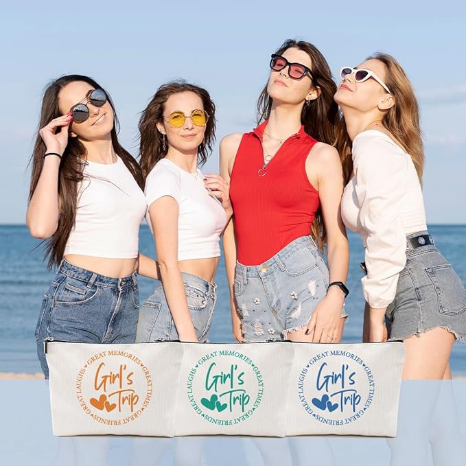 3Pcs Girls Weekend Gifts, 2025 Girls Trip Gifts Favors Travel Gifts Funny Makeup Bag, Weekend Bag Cosmetic Bag, Friendship Gifts for Women Friend Bridesmaid BFF, Graduation Wedding Gifts Toiletry Bag