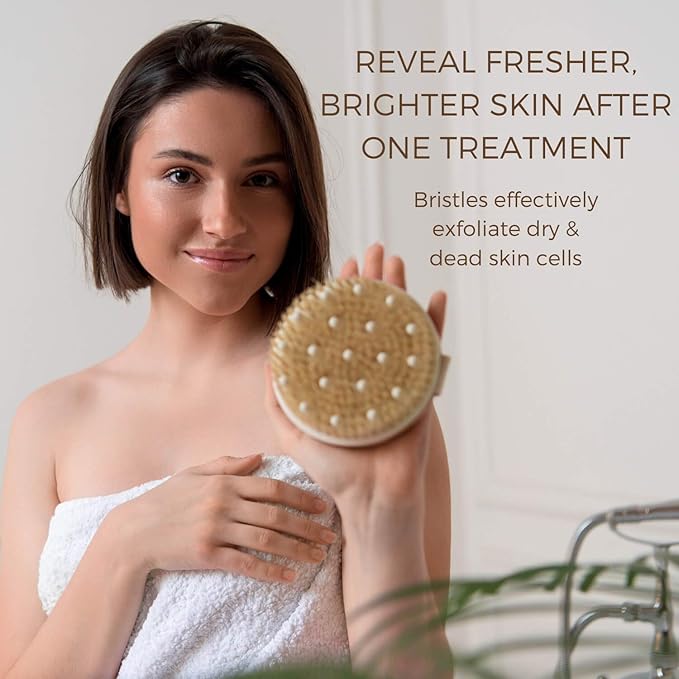 Massaging Dry Brushing Body Brush + Compressed Facial Sponges - Softer, Clearer, More Beautiful Skin Naturally
