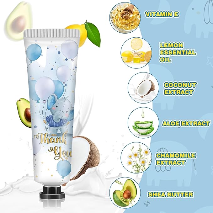 48 Sets Baby Shower Hand Cream Bulk Blue Elephant Baby Shower Favors Bridal Thank You Hand Cream for Guests Travel Size Lotion with Organza Bags
