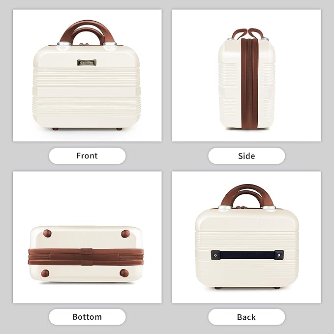14" Portable Hard Shell Makeup Travel Case - Stylish PC+ABS Cosmetic Organizer for Women - Scratch-Resistant, Elastic Strap, Mini Suitcase - Perfect for Romantic Gifts（Light Brown）