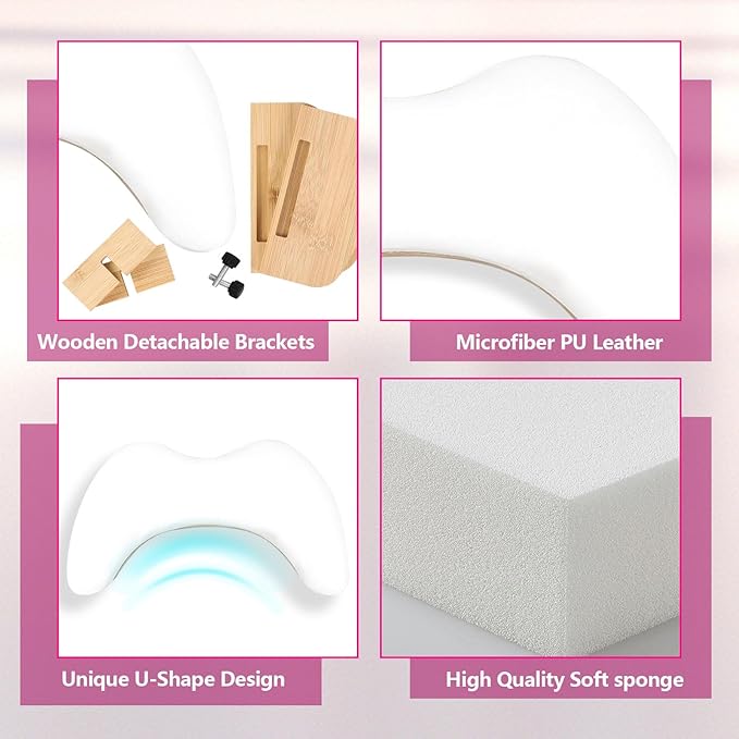 Arm Rest for Nails Tech，U-shaped Manicure Nail Arm Rest Stand with Detachable Brackets Microfiber PU Leather Manicure Pillow Big Nail Hand Rest Cushion Suitable for Salon and Home (White)