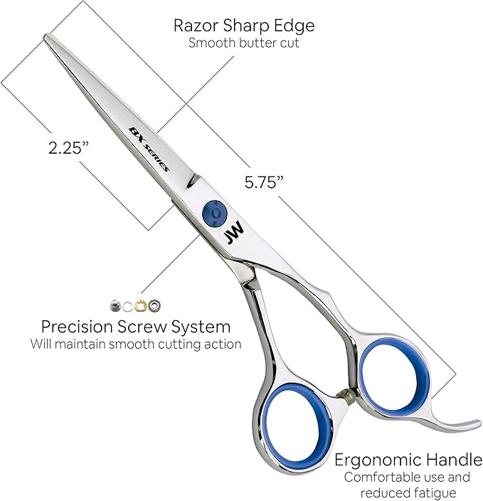 JW Shears Professional Hairdressing Shear, Thinner, Razor and Case Set (5.75" Silver/Blue)