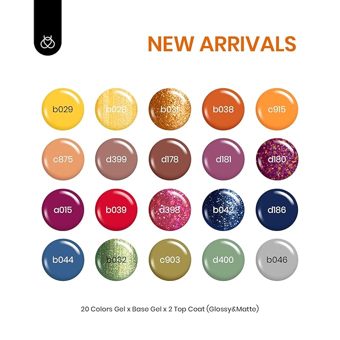 Beetles 20 Colors Gel Polish Set, 23 Pcs Red Blue Green Burgundy Shades Gel Polish with Base Matte & Glossy Top Coat Soak off Manicure Gifts for Women