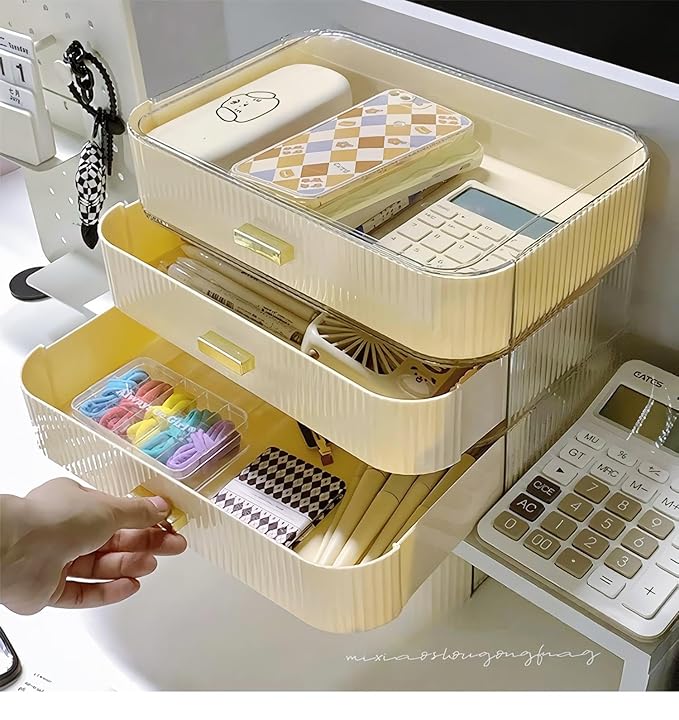 2 Pack Stackable Makeup Organizer with Drawers, Bathroom Storage for Eyeshadow Palettes, Cosmetics, and Beauty Supplies. Ideal for Vanity Counter, Cabinet, Entryway Table, Desk