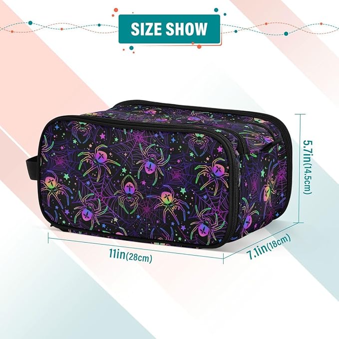 MNSRUU Multi-colored Spiders Makeup Bag - Large Capacity Cosmetic Organizer, Portable Toiletry Bag for Travel Size