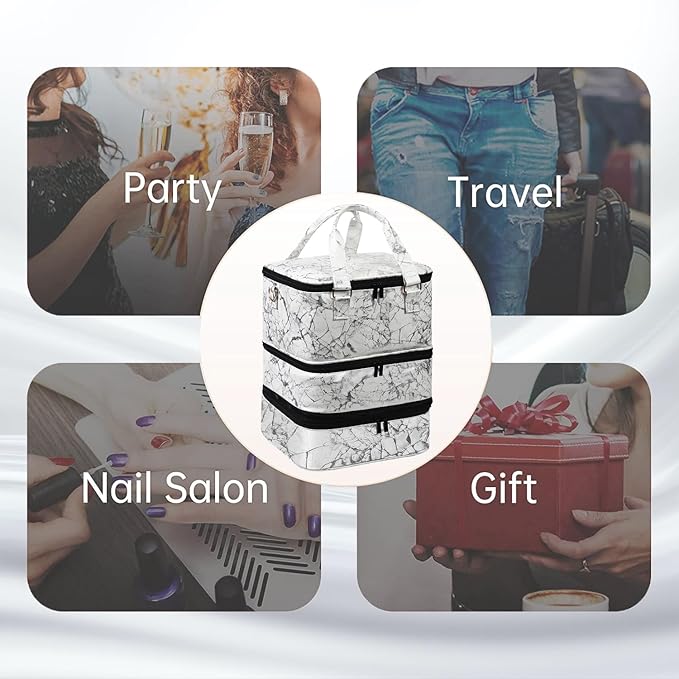 Large Nail Polish Organizer Case Hold 84+ Bottles Nail Polish & Nail Lamp, 3 Layers Nail Organizers and Storage for Nail Tech with Divider, Travel Carrying Case for Nail Polish Kit Set(White)