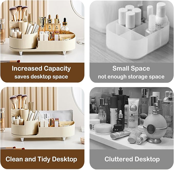 360° Rotating Vanity Makeup Organizer with Brush Holder, Large Spinning Cosmetic Storage for Skincare, Perfumes and Lotions