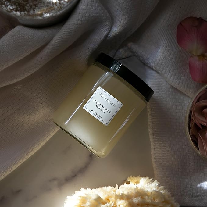 Archipelago Botanicals Charcoal Rose Body Scrub, Exfoliating Body Scrub for Rejuvenated, Smooth and Glowing Skin, Made with Natural Ingredients, Blended with Charcoal (9.4 oz)