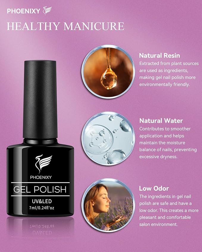 PHOENIXY 47 PCS Gel Nail Polish Kit with U V Light 48W, 26 Classic Colors Gel Nail Polish Set with 4 Bottle Base Top Coat Nail Art Decorations Manicure Tools DIY Salon Home Gifts For Women SS9026