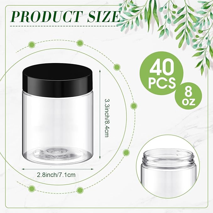 Tanlade 40 Pcs 8 oz Plastic Containers Jars with Lids Empty Clear Small Round Storage Jars for Powder Liquid Food Storage Kitchen Cosmetic Lotion Ointments Creams