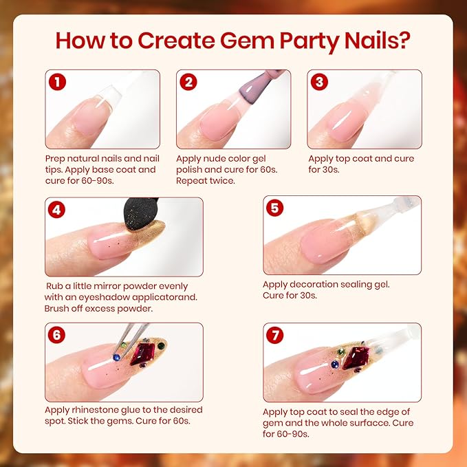 beetles Gel Polish Gem Party Gel Nail Polish with Base & Top Coat, Chrome Nail Powder, Winter PartyNails VintageNails Manicure Kit DIY Collection at home Salon Gifts Beetles X DIY Nail