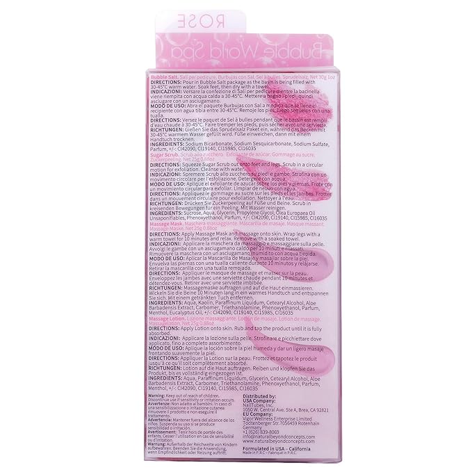 Pedicure Kit Foot Soak Set: Bubble Salt, Sugar Scrub, Massage Mask, Massage Lotion in a Box, 4 Step Foot Spa Kit for Dry Feet, Softens Calluses, Soothes Sore, Tired Feet（3 Set Rose)