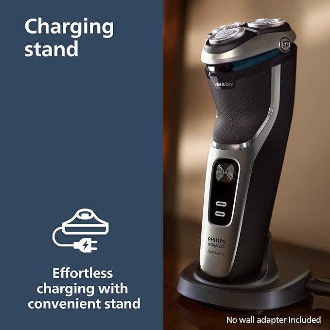 Philips Norelco Shaver 3900 Series, Wet and Dry Electric Shaver, P-Cap, Travel Pouch, Charging Stand, Storm Blue, Model S3341/92