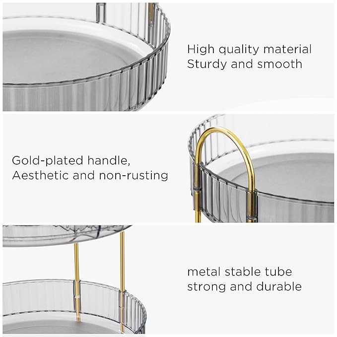 360 Rotating Makeup Organizer Countertop Clear Gray 3 Tier Bathroom Organizer Spinning Perfume Organizers, Skincare Organizers Makeup Carousel Cosmetic Brush Storage