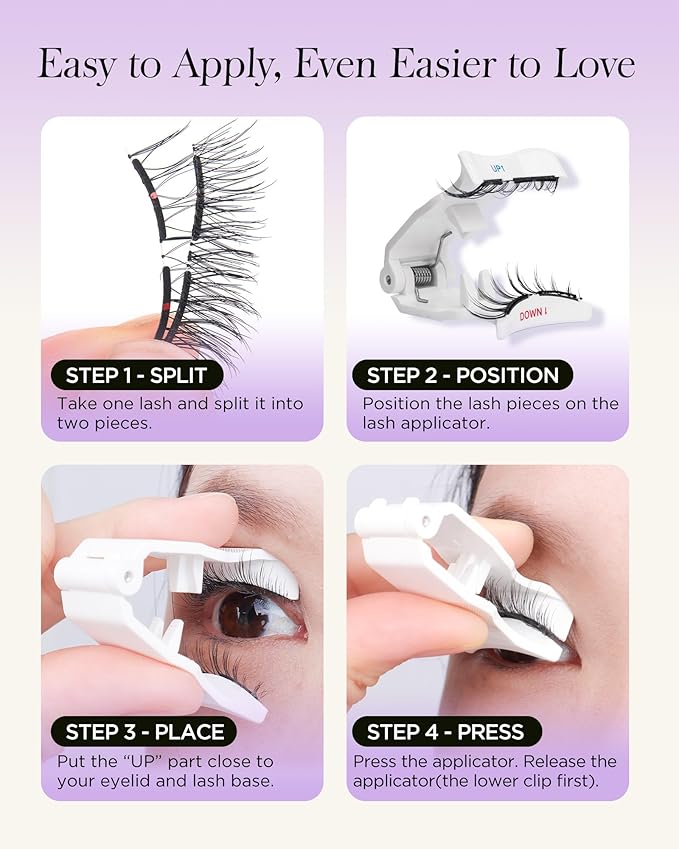 BEYELIAN Soft Magnetic Eyelashes, Reusable Magnetic Lashes with Applicator Natural Look No Glue Needed Comfortable & Secure Fit for All-Day Wear (1 Pair,SME04)