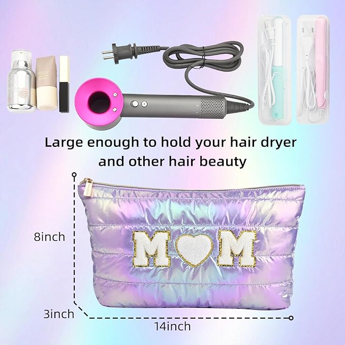 Hiroyuki 3pcs Iridescent Quilted Makeup Bag (ILOVEUMOM, purple)