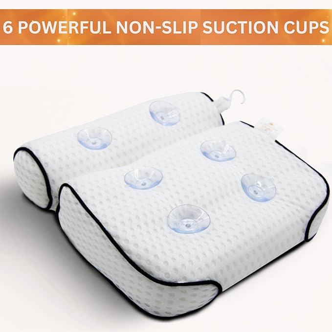 Luxury Bath Pillow for Tub, 6 Strong Suction Cups, 4D Breathable Mesh Headrest Cushion, Bathtub Pillow for Head and Neck Support, Relaxing Spa Accessories, Ideal for Tubs, whirlpool tubs and Spa Gifts