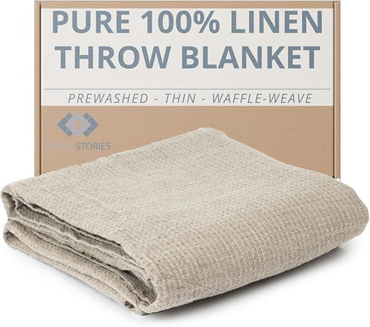 100% Linen Bed Throw Blanket - Extra Large Bath Towel 60x80-inch Natural Waffle Weave Flax Linen Oversized Beach Towel, Lightweight Absorbent Thin Bath Sheets Towels for Adults, Quick-Drying XL