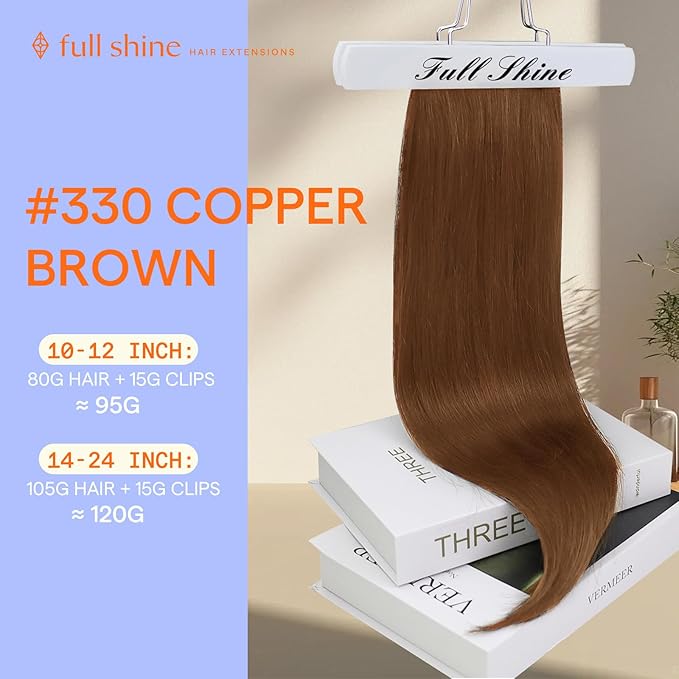 Full Shine 22 Inch Human Hair Extensions Clip ins Copper Brown Hair Extensions Real Human Hair Straight Clip in Extensions Invisible Remy Hair 7 Pcs 120 G