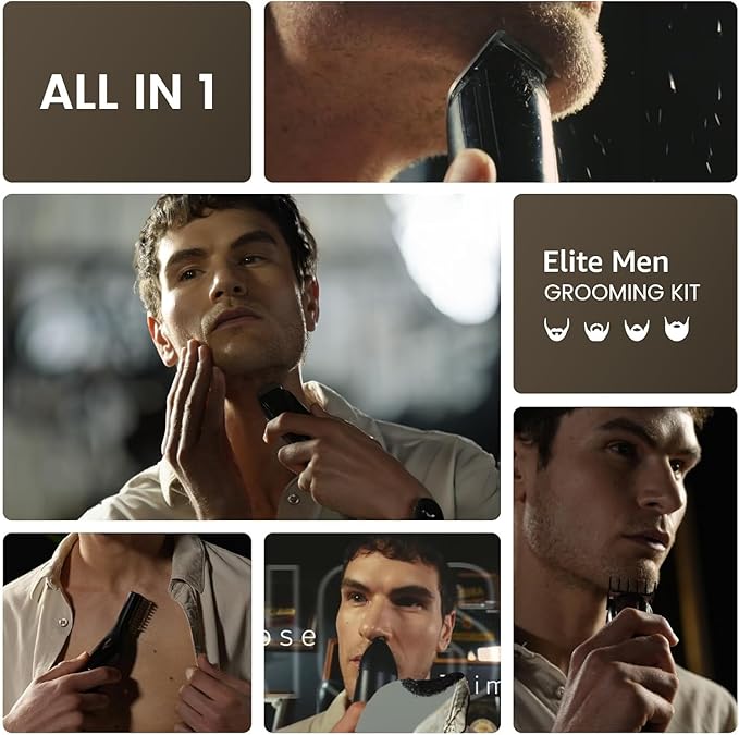 Electric Beard Trimmer for Men: 16-in-1 Professional Barber Hair Clippers - Cordless Grooming Kit - Turbo Speed & Precision Blades