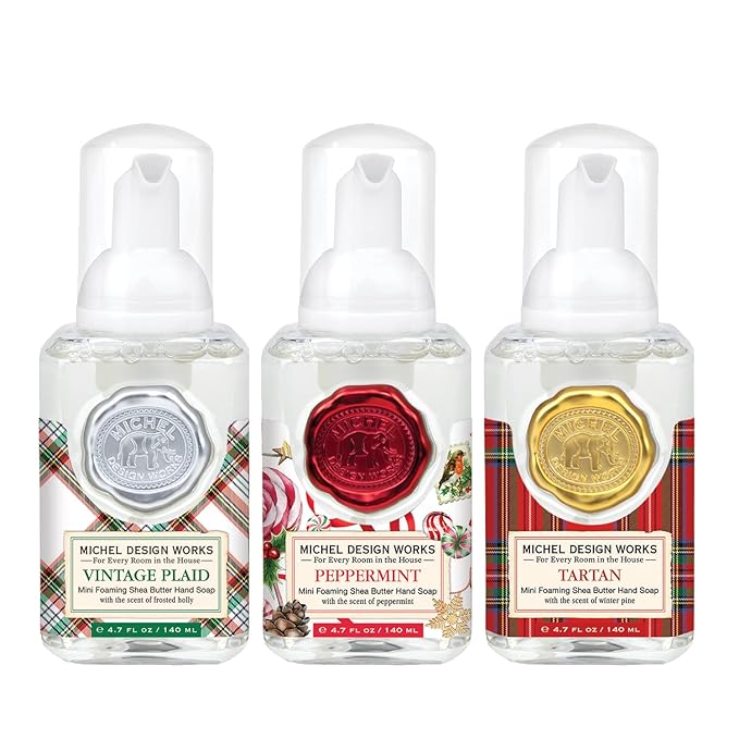 Michel Design Works Mini Foaming Soap 3-Pack Set (Vintage Plaid, Peppermint, Tartan)