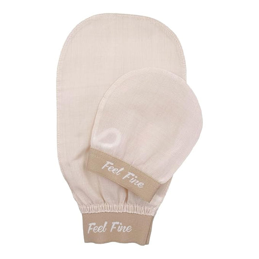 Feel Fine Turkish Exfoliating Mitt Set – 100% Raw Silk Hammam Kese Glove for Men & Women | Handcrafted Turkish Skin Peeling Scrubber Bath & Sauna Exfoliator (Feel Fine)