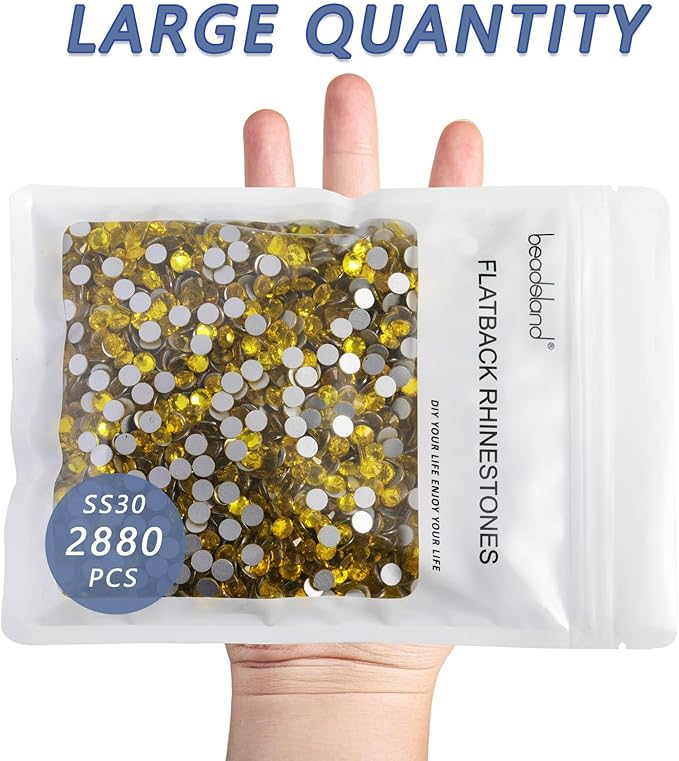 Beadsland Flatback Rhinestones Bulk,2880pcs Yellow Rhinestones for Nails Crafts Clothes DIY Decoration, Citrine/Lemon Yellow, SS30, 6.3-6.5mm