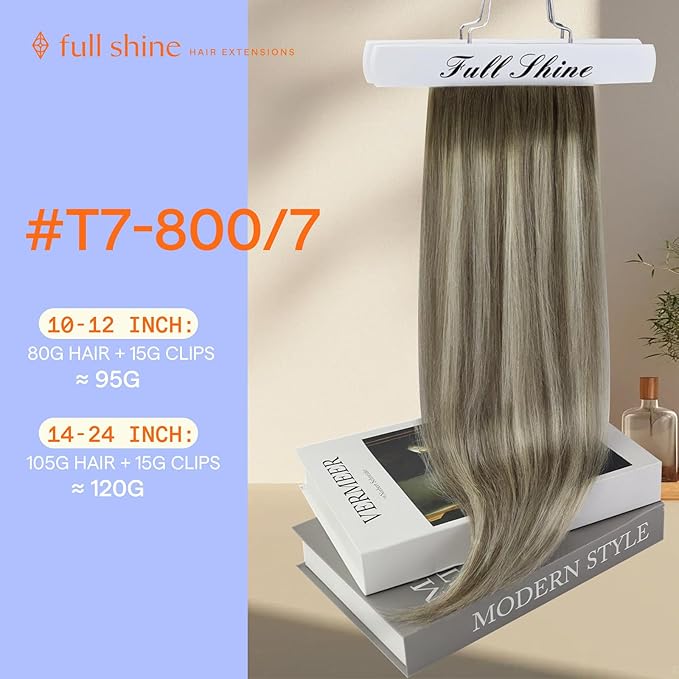 Full Shine 22 Inch Hair Extensions Balayage Cool Blonde Remy Clip in Human Hair Extensions Balayage Blonde Real Hair Clip in Extensions Human Hair 7 Pcs 120 G