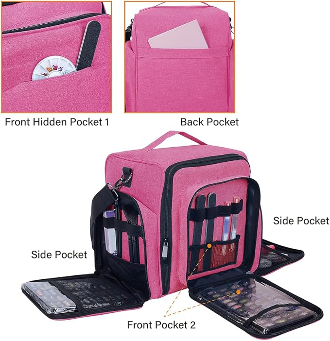 Nail Polish Organizer Case Holds 60 Bottles Portable Travel Storage Box with 2 Detachable Bags, Designed for Women's Nail Tools, Essential Oils and Cosmetics Sets Rose Red