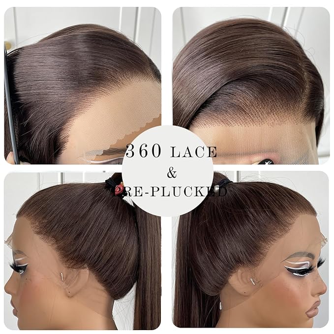 360 Chocolate Brown Glueless Wig Synthetic HD Lace Front Wig Pre plucked Synthetic Long body wave lace front wig Wear and Go HD Lace Front Wig