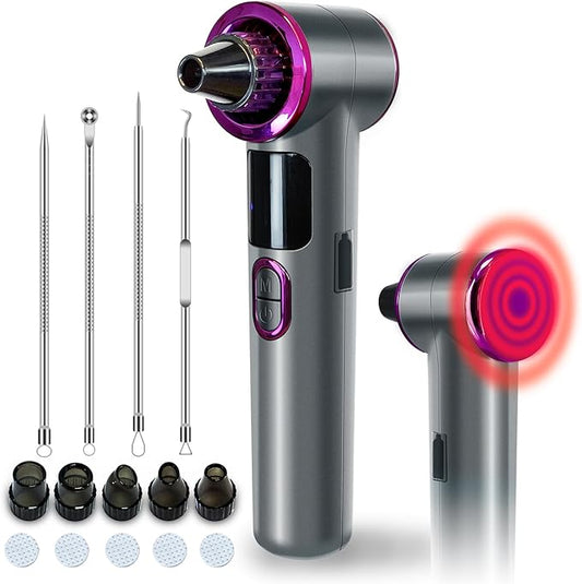 Blackhead Remover Vacuum with Heating, Blackhead Extractor 3 Adjustable Suction Levels 9 Modes, Pore Vacuum Blackhead Suction Remover, Comedone Extractor Kit for Deep Pore Cleaning (Purple)