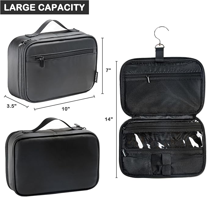 BAGSPRITE Large Hanging Toiletry Bag for Men and Women - Water-Resistant Travel Toiletry Bag - Makeup Cosmetic Bag Travel Organizer for Accessories, Shampoo, Full-size Container