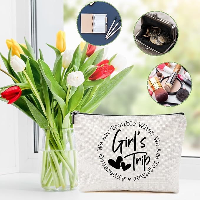 4Pcs Girls Trip Gifts Favors, Girls Weekend Gifts Makeup Bag, Bestie Gifts Weekend Bag Vacation 2025 Cosmetic Bag, Friendship Gifts for Women Girl Sister, Graduation Wedding Gifts Toiletry Bag