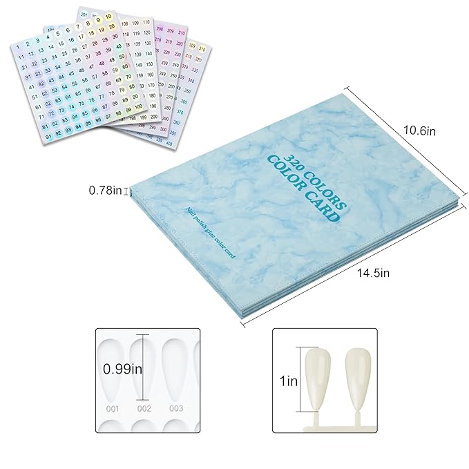 320 Nail Color Chart Book,Leather Nail Color Display Book with 480 Nail Tips & 1-400 Number Labels,Professional Nail Color Chart Display Book for Nail Polish Nails Art Design(Blue)