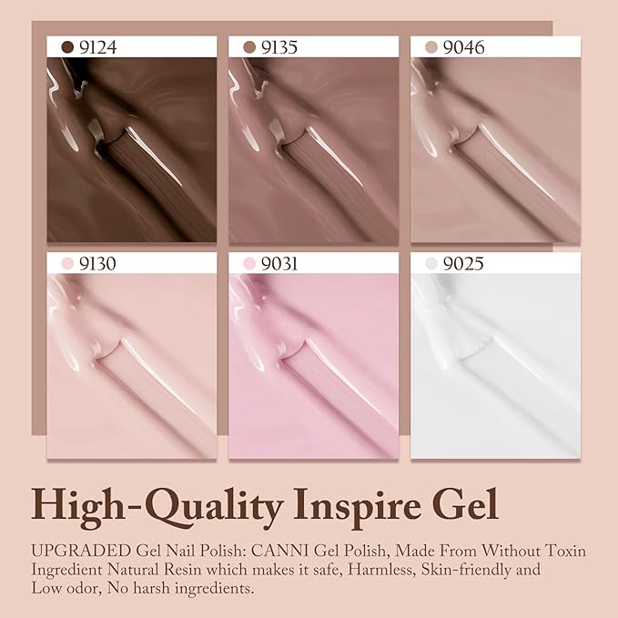 CANNI Gel Nail Polish Kit -6 Colors Nude Pink 9ML Gel Polish Set Skin Tones French Nail Neutral Brown Soak Off Gel Nail Kit Manicure DIY Manicure Salon DIY
