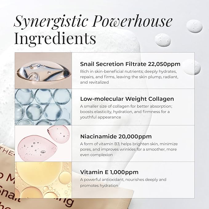 MOTHER MADE Moisturizing Anti-aging Snail Mucin Face Masks 10 EA, with Collagen, Niacinamide 2%, Squalane, Face Masks for Dry, Sensitive Skin, Travel Essentials, Self Care, Korean Skincare