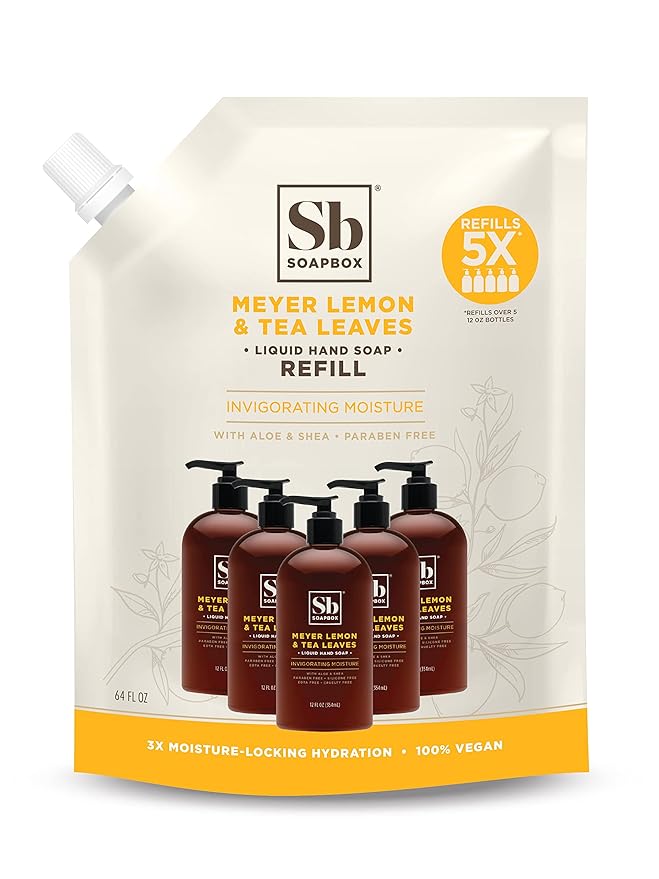 Soapbox Liquid Hand Soap Refill, Meyer Lemon & Tea Leaves, Gentle & Moisturizing Hand Wash for Kitchen and Bathroom, Vegan & Cruelty Free, 64oz Half Gallon Refill (Pack of 1)