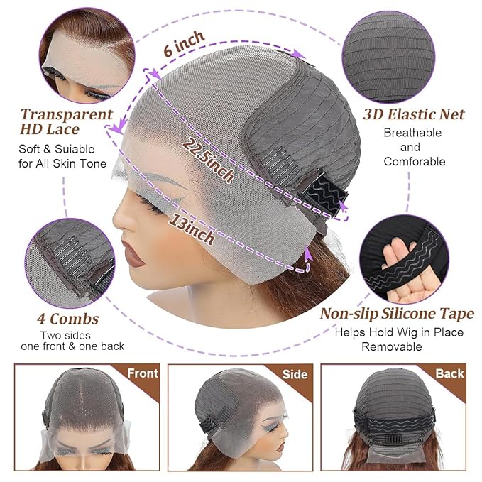 28 Inch Chocolate Brown Lace Front Wig Human Hair 200% Density 13x6 Hd Transparent Straight Lace Front Brown Wigs Human Hair Pre Plucked Frontal Lace Wig 4# Glueless Wigs for Women